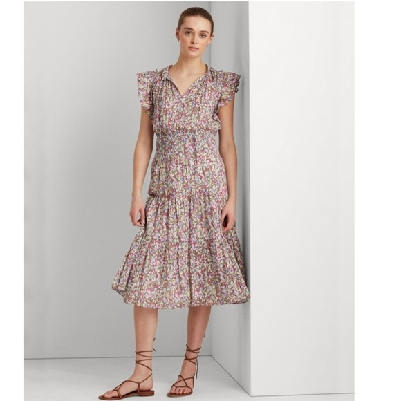 NWT Lauren Ralph Lauren Women's Size 22W Multicolor Floral Crinkled Cotton Dress - Picture 3 of 14